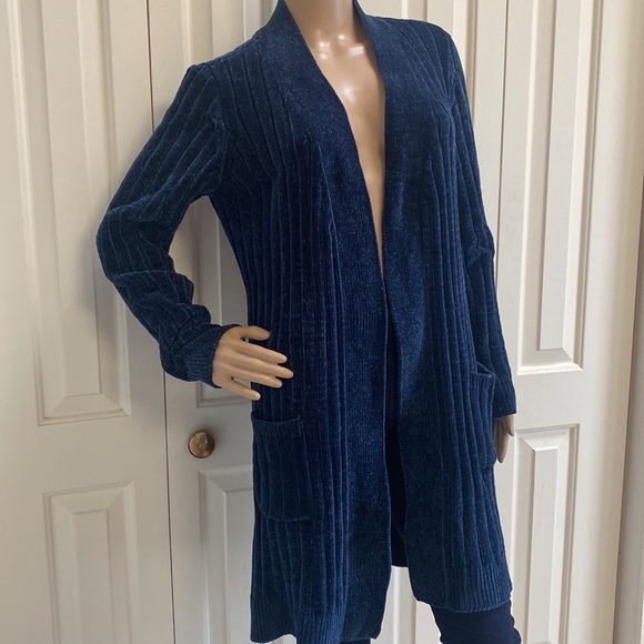 Marty M Womens M Blue Long Soft Open Cardigan. Ribbed with pockets. So comfy! - Picture 2 of 12
